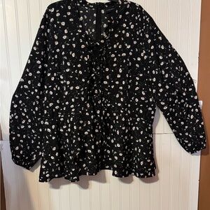 Lane Bryant Black Floral Blouse Sz 24